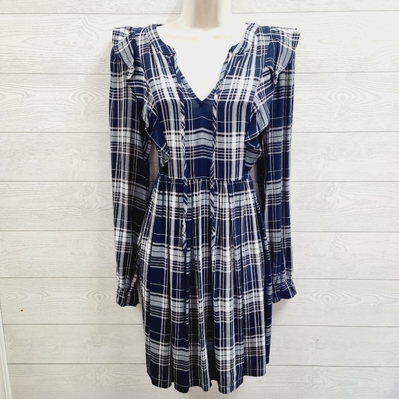 LOFT Plaid Ruffle Dress - Picture 1 of 9